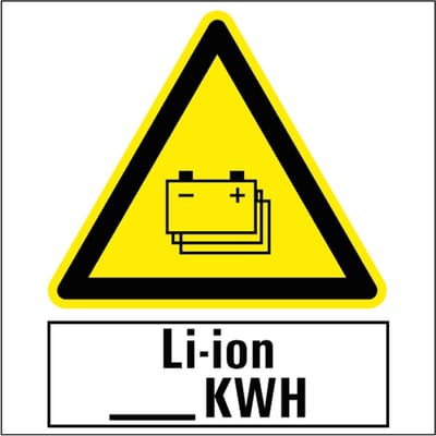 Gestapelde batterijen sticker met tekst LI-ION - KWH 400 x 400 mm