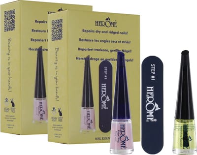Herome 2-Pack 3 in 1 Manicure Nagelverzorging Set – Nagelset voor Droge en Geribbelde Nagels – Base Coat, Vijl en Voedende Nagelolie