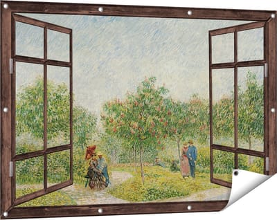 Gards Tuinposter Doorkijk Tuin met Geliefden - Vincent van Gogh - 120x80 cm - Tuindoek - Tuindecoratie - Wanddecoratie buiten - Tuinschilderij