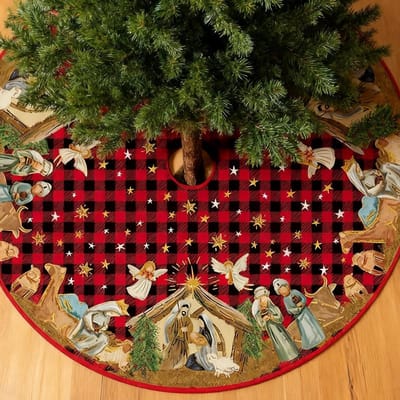 Ronde Kerstboomdeken met Sterren, 48 inch, voor Kerstboomdecoratie en Feestelijke Sfeer