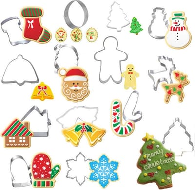 Kerst Uitsteekvormpjes - Set van 14 RVS uitstekers - Sneeuwpop, Kerstboom, Kerstman etc - Koekjes bakken/deeg uitsteken