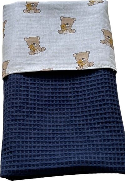baby deken kinderwagen deken wieg deken donker blauw navy teddy beertjes 60 x 90 cm