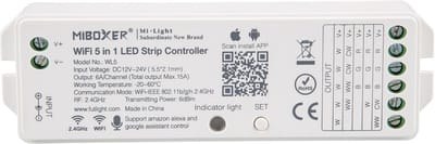 Thijox - Milight Miboxer 5in1 WiFi LED-stripcontroller met APP-bediening, Amazon Alexa, Google Stembesturing, DC12-24V, RGB, RGBW, RGB+CCT, ideaal voo
