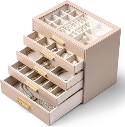 Juwelendoos - Sieraden organizer - Sieraden opbergen - 5 niveaus met lades - Groot formaat - Koffie
