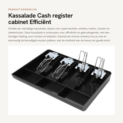 Dailygoods- Kassakast 100% gloednieuw - Kassa-insteekvak - Insteekvak voor kassier - 7 Rasters - 4 Vakken voor bankbiljetten - 3 Muntvakken - Comfortabel ontwerp - Casseerdoos
