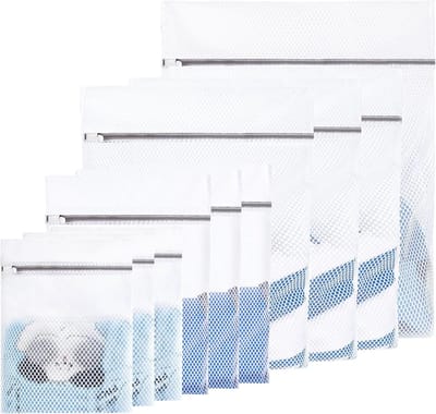 Waszakken Set - Wasnetten Herbruikbaar - Kleding Beschermen - Vijf Verschillende Maten - 10 Stuks - Wit Blauw