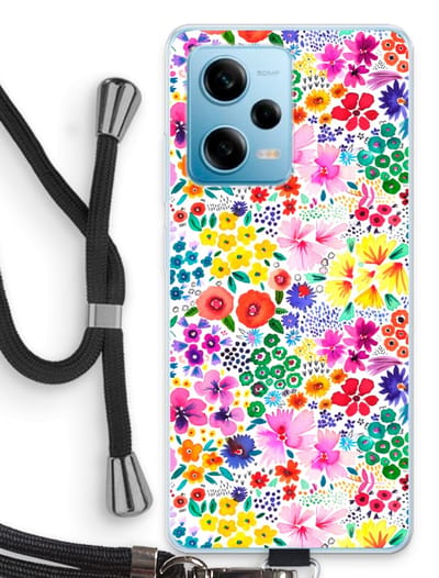 Case Company® - Hoesje met koord geschikt voor Xiaomi Redmi Note 12 Pro 5G hoesje met Koord - Little Flowers - Telefoonhoesje met Zwart Koord - Bescherming aan alle Kanten en Over de Schermrand