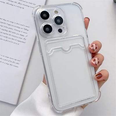 Étui transparent porte-cartes avec poche pour iPhone 16 15 14 Plus 13 11 12 16 Pro Max Transparent Antichoc Silicone Portefeuille Housse Bumper For iPhone 12 mini gray