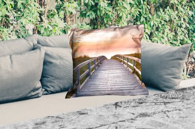 Sierkussen Buiten - Zonsonderang - Zee - Pad - Gras - Duin - Vogels - 60x60 cm - Weerbestendig