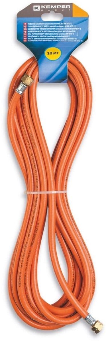 Gasslang 10 meter Professioneel – 3/8″ Links Koppelingen – DIN 4815 – Voor Gasbrander, Bitumenwerk, Dakreparatie