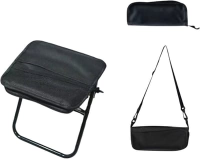 Opvouwbare Vouwkruk met Rugzak – Lichtgewicht Camping Krukje & Draagbare Outdoor Stoel voor Vissen, Camping, Reizen en Wachten - Zwart