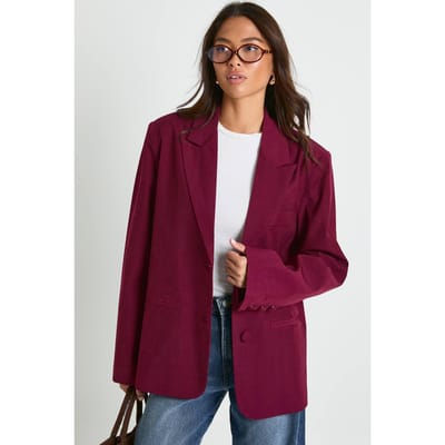 boohoo Dames Enkelrijige blazer met ontspannen pasvorm en getailleerde snit | Bordeaux Rood | Maat: 38
