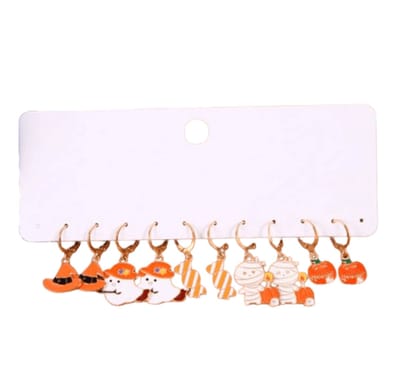 Plux Fashion Halloween Oorbellen 5 Set Drie - Goud - Sieraden - Oorbellen - Oorhangers - Sieraad Set- Halloween Set - Sieraden Cadeau - Jewellery Set - Duurzame Kwaliteit - Halloween - Kerst - Black Friday