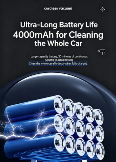 4-in-1 draadloze handstofzuiger voor de auto, krachtige draagbare stofzuiger met 6500 Pa zuigkracht, 200 W mini-autostofzuiger met ledverlichting, oplaadbare handstofzuiger met snelladen (Type-C) voor auto, huis, kantoor, dierenharen en stof.