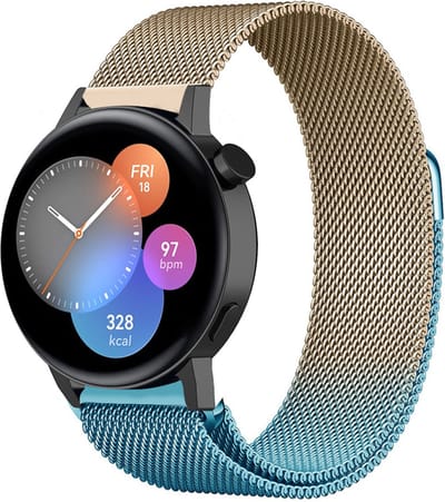 Strap-it Luxe Milanese bandje - geschikt voor Huawei Watch GT 2 42mm / GT 3 42mm / GT 3 Pro 43mm - blauw/goud
