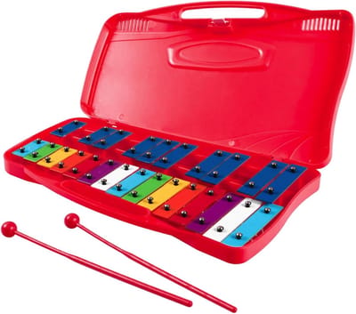 Klokkenspel Set - Chromatisch Instrument - Muziek Leren - 25 Aluminium Tonen - 39x23x4.5 cm - Rood