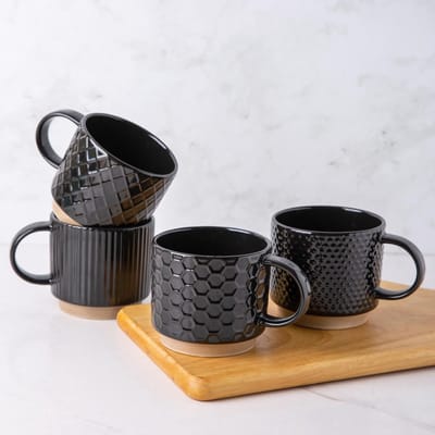 Dailygoods- Koffiemokken Set van 4 - Keramisch - Stapelbaar - 480 ml - Magnetronbestendig - Vaatwasmachinebestendig - Loodvrij keramiek - Koffiekopjes