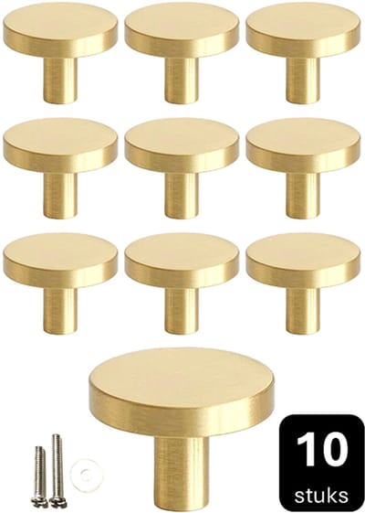 MSQDESIGN - Kastknop Goud (Metaal) - Kastknoppen Goud - 10 stuks - Deurknopjes Goud voor kast - Deurknop Goud - Deurknopjes Goud - Handgreep Goud - Meubelknop Goud - Meubelknoppen Goud - Deurknopjes Goud - Deurknoppen Goud - Ladeknoppen voor deurtjes