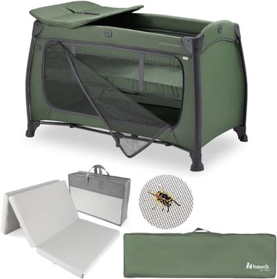 Reisbed Set - Babybed - Veilig Slapen - Inclusief Matras & Insectennet - 129 x 79 x 78 cm - Donkergroen