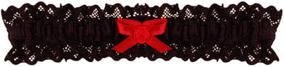 Kousenband Zwart met Broderie & Rood Strikje met Roosje - 33cm Elastisch