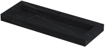 INK Pitch Wastafel Keramische Slab Centraal met Drain en Front en Side Skirts 1 Kraangat - 1200x450x90 mm - Lauren Black Mat