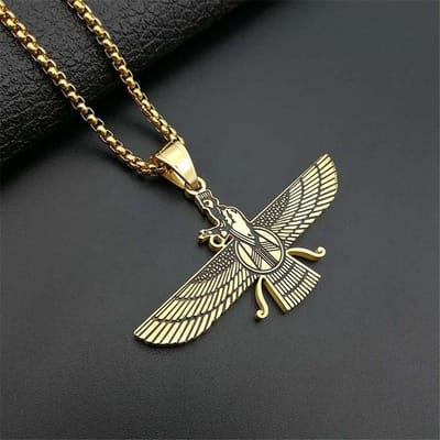 Mystieke Faravahar Ahura Hanger Goudkleurig Roestvrij Staal Zoroastrische Ketting Voor Vrouwen Mannen Iraanse Religieuze Sieraden Cadeau 50cm