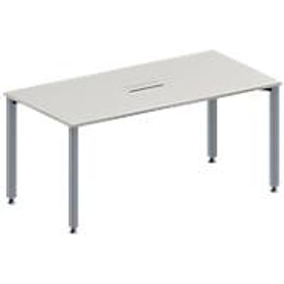 Schäfer Shop Genius Vergadertafel MODENA FLEX, in hoogte verstelbaar, rechthoekige vorm, 4-poot vierkante buis, B 1600 x D 800 mm, 3-voudige contactdoos, lichtgrijs