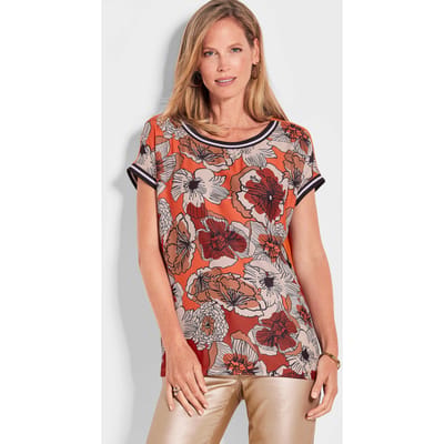 Blouseshirt met print allover - perzik / gedess. - Gr. 38 van Goldner Fashion