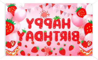 Feestelijke Aardbeien Verjaardagsbanner 180x110cm - Decoratie voor Binnen en Buiten, Perfect voor Kinderfeestjes en Tuinfeesten