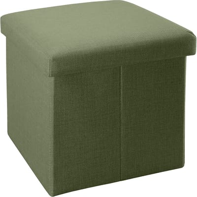 Intirilife Opvouwbaar zitkrukje 30x30x30 cm in SPRING GREEN - Zitkubus met opbergruimte en deksel van stof in linnenlook - Zitkubus voetensteun opbergkist bankzitting