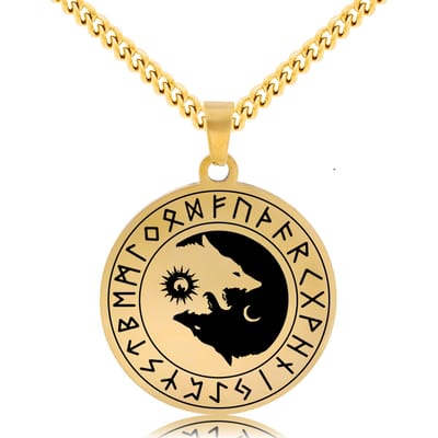 Wolf Yin Yang Ketting Goudkleurig - Spirituele Talisman - Roestvrij Staal / Stainless Steel - Natuur & Balans - 60cm - Pax Amare