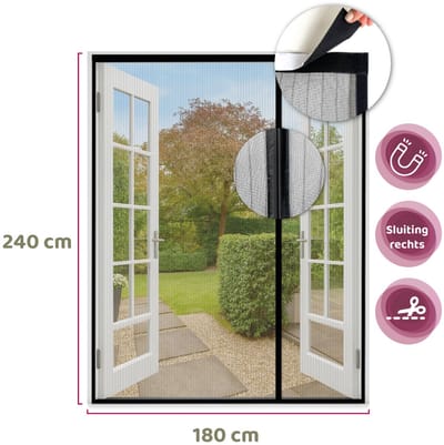 MijnVliegengordijn.nl – Premium Magnetisch Vliegengordijn 2026 - 180x240 cm (sluiting rechts) - Hordeur voor enkele & dubbele tuindeuren - Zelfsluitend - Met klittenband - A-kwaliteit – Kind en diervriendelijk