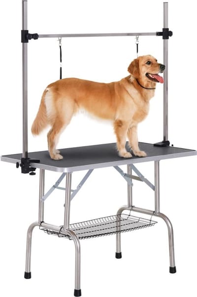 Luxe Trimtafel – Voor Honden – Met Aanloopoptie Kat – In Hoogte Verstelbaar – Inklapbaar – Stevig Design – Zwart