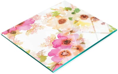 Keukenplank van gehard glas met aquarelbloemenmotief, 60x52 cm