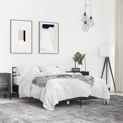 vidaXL - Bedframe - bewerkt - hout - metaal - zwart - 140x200 - cm