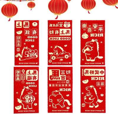 Rode Enveloppen Chinees Nieuwjaar - Geldzakjes Geluk - Vieringen Vreugde Delen - Paard Ontwerp Jaar 2026 - 6 stuks - Rood