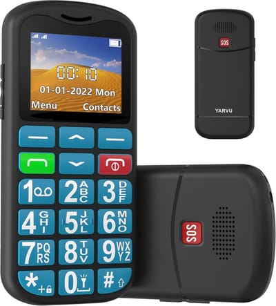 Yarvu - Easy - 4G Senioren Mobiele Telefoon + Extra Accu Geleverd - Grote Toetsen & Cijfers - Big Button Mobiel - GSM Ouderen - GSM - SOS Noodknop - Snelkiestoetsen - Blauw