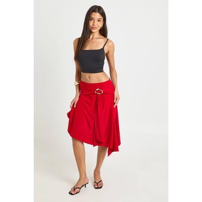 boohoo Dames Midi Rok Met Print En Sierdetail | Rood | Maat: 34