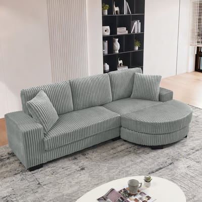 Hoekbank L-Vorm - 4-Zits Bank Van Corduroy - Grijs - Met Ottomaan