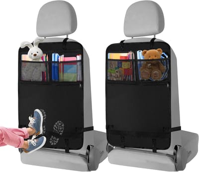 Famanu – Rugleuningbescherming voor de auto - kinderen - Oxford-doek - waterdicht en gemakkelijk te reinigen - bescherming met mesh-vakken - auto-organizer voor kinderen (2 stuks)