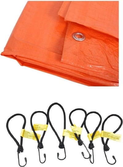 Oranje afdekzeil / dekzeil van 2 x 3 meter met 12x spanners/elastieken haakjes