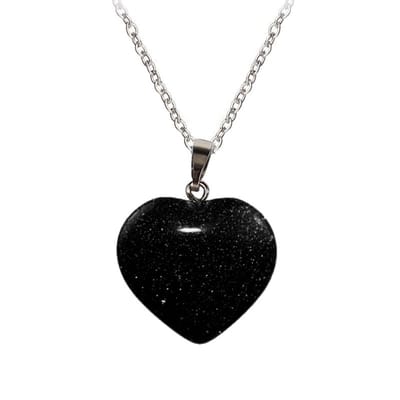 Fako Bijoux® - Ketting Met Hartje - Hart Natuursteen - 20x20mm - Zandsteen Zwart - 50cm
