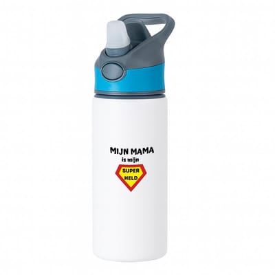 Hacebo® - mijn mama is mijn superheld waterfles met rietje blauw - Moeder - super mama - Moeder cadeautjes - moederdag - verjaardag - geschenk - kado - water fles - 650ML