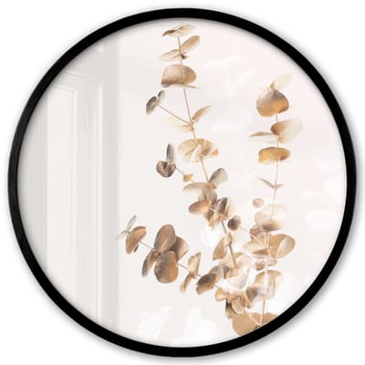 Poster in lijst Rond - Fotolijst 40x40 cm - Posters - Eucalyptus - Goud - Bladeren - Luxe - Natuur - Ronde posterlijst zwart - Decoratie - Wanddecoratie woonkamer - Muurdecoratie slaapkamer