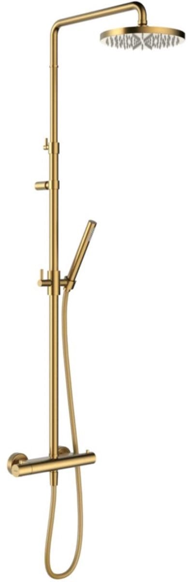 Hotbath Ace - Stortdoucheset - 206 mm Hoofddouche - 330 mm Hartafstand - Glijstang - Staafmodel Handdouche - Geborsteld Messing PVD - Opbouw - 1/2 Inch Aansluiting