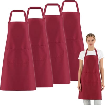 4-delige Keuken Schort Set, Gepersonaliseerd Schort met 2 Zakjes, BBQ Schort voor Mannen en Vrouwen, Perfect voor Koken, Barbecue en Tuinieren