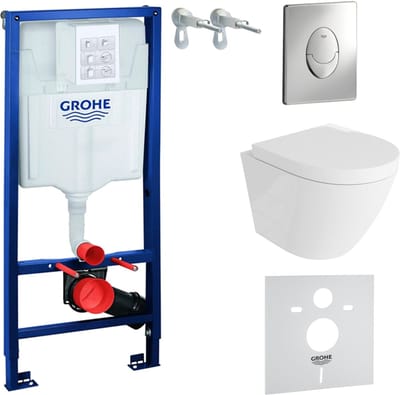 GROHE SOLIDO SOGO - Inbouwreservoir - Skate Air chromen drukplaat - Rimless wandcloset - Toilet set Wit Hoogglans
