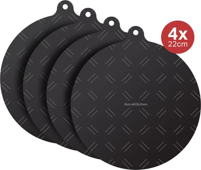 AoraKitchen Inductie Beschermer - 4 Stuks - tot 280 °C - Kookplaat Beschermer - Onderzetters Pannen - Ø 22cm - Zwart