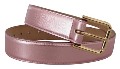 Dolce & Gabbana Metallic Roze Gepolijst Lederen Logo Metalen Gesp Riem