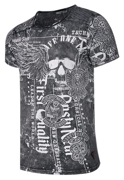Gewassen T-shirt met "Flying-Skull" print